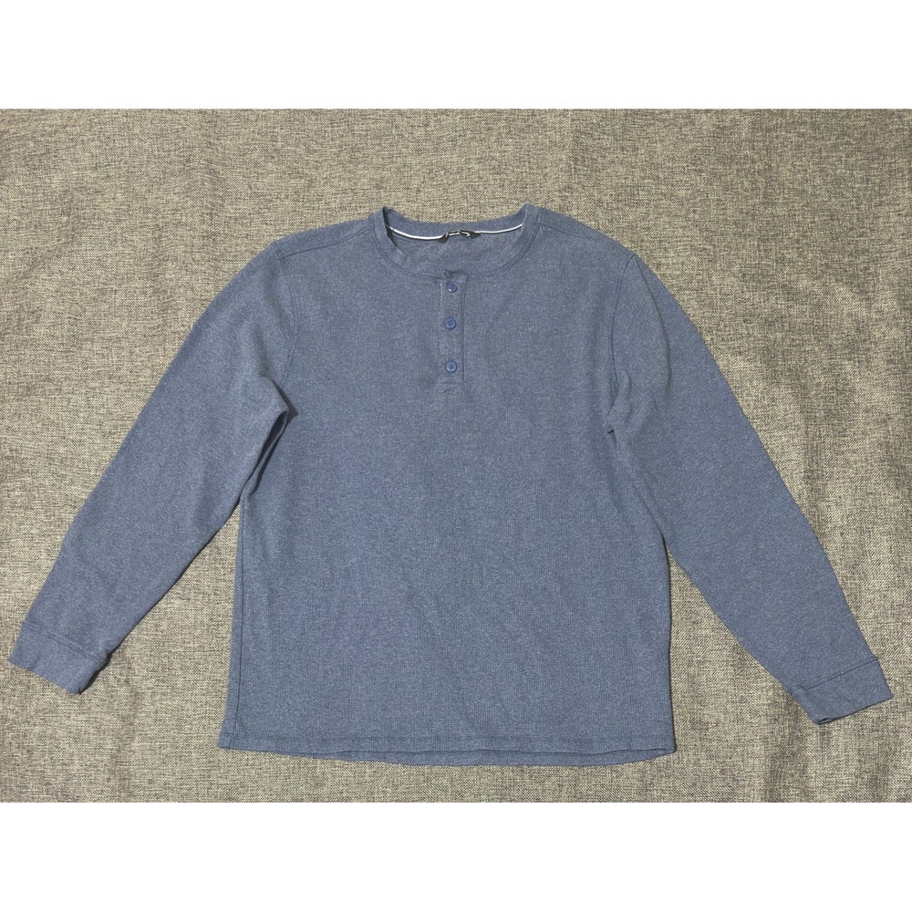 Member's Mark Mens XL Thermal Henley Blue Long Sleeve Waffle Knit
